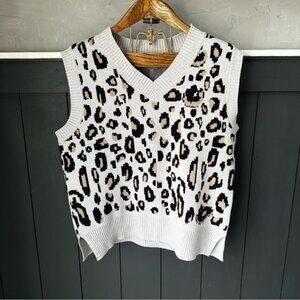 Womens Leopard Print Sleeveless Knit Sweater Vest Size Large